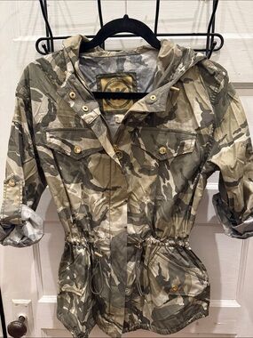 Michael Kors Olive and Tan Camo Utility Anorak Jacket